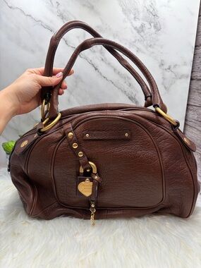 Rare Vintage Juicy Couture Brown Leather Bowler Shoulder Bag with Gold Hardware
